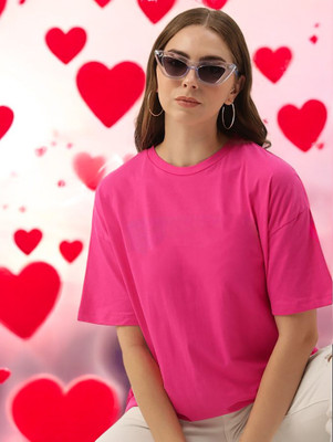 My Swag Solid Women Round Neck Pink T-Shirt