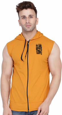 BEYOU FASHION Graphic Print Men Hooded Neck Gold T-Shirt