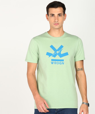 WROGN Printed Men Crew Neck Light Green T-Shirt