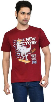 altius Graphic Print Men Round Neck Maroon T-Shirt