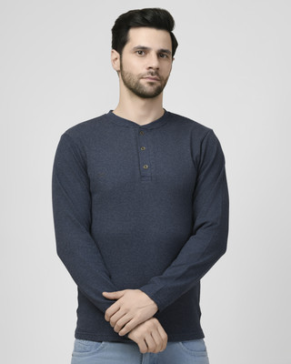 SMASH SMART WEAR Solid Men Crew Neck Blue T-Shirt