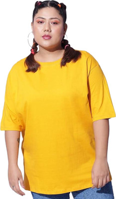 FUNDAY FASHION Solid Women Round Neck Yellow T-Shirt