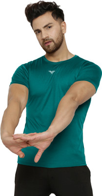 MISSILLE Solid Men Round Neck Dark Green T-Shirt