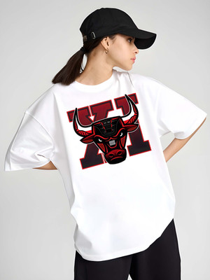 Kaido Self Design Women Round Neck White T-Shirt