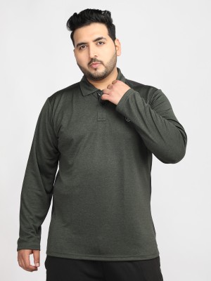 CHKOKKO Solid Men Polo Neck Dark Green T-Shirt