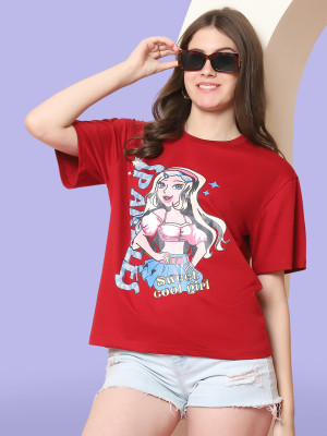 DreamBe Graphic Print Women Round Neck Red T-Shirt