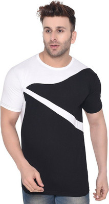 GEUM Colorblock Men Round Neck Black, White T-Shirt