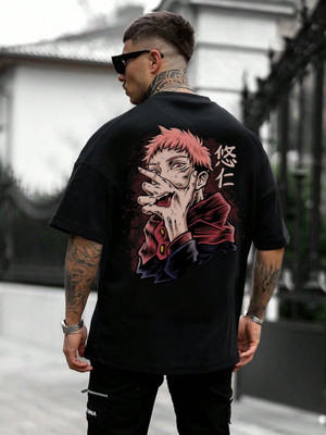 SQF Printed Men Round Neck Black T-Shirt