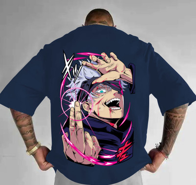 TeeTops Printed Men Round Neck Dark Blue T-Shirt