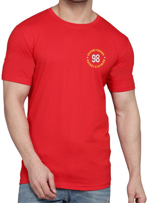 WOOSTRO Printed Men Round Neck Red T-Shirt