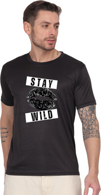 AltaModa Printed Men Round Neck Black T-Shirt