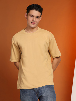 METRONAUT Solid Men Round Neck Beige T-Shirt