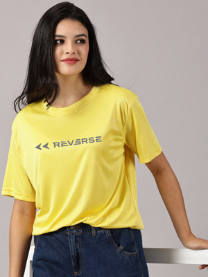 DISINVENT Typography Women Round Neck Yellow T-Shirt