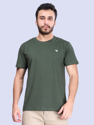 Ramraj Cotton Solid Men Round Neck Green T-Shirt