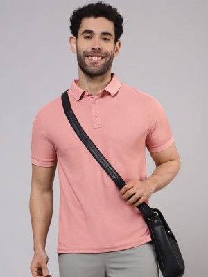 BEYOUNG Solid Men Polo Neck Pink T-Shirt