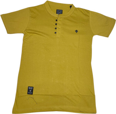FAIZAN FASHIO Solid Men Round Neck Yellow T-Shirt
