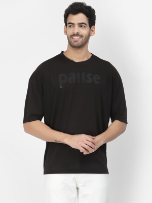 PAUSE Sport Solid Men Round Neck Black T-Shirt