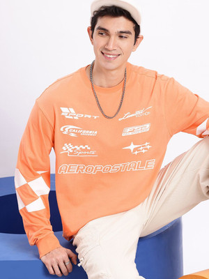 AEROPOSTALE Printed Men Round Neck Orange T-Shirt