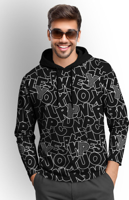 TRIPR Printed Men Hooded Neck Black, White T-Shirt