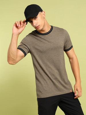 TECHNOSPORT Printed Men Crew Neck Brown T-Shirt