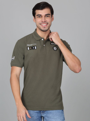 CANTABIL Printed Men Polo Neck Dark Green T-Shirt