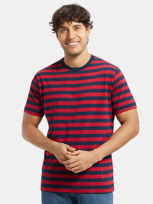 JOCKEY Striped Men Round Neck Red, Dark Blue T-Shirt