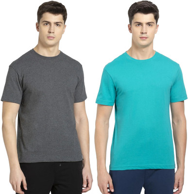 JOCKEY Solid Men Round Neck Grey, Light Green T-Shirt