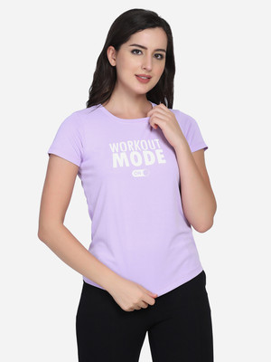 Perfkt-U Printed Women Round Neck Purple T-Shirt