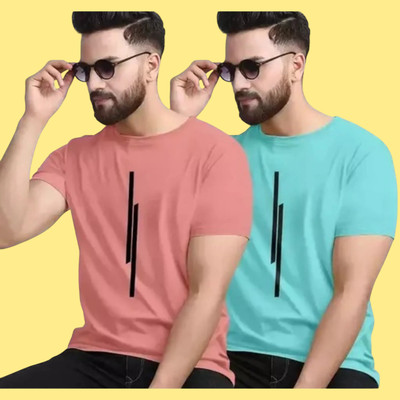 m mart Striped Men Round Neck Multicolor T-Shirt