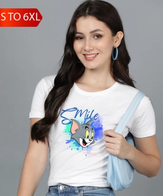 Shiv Traders Printed Women Round Neck White T-Shirt