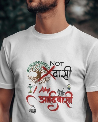 ADIVASI SHOP Printed Men Round Neck White T-Shirt