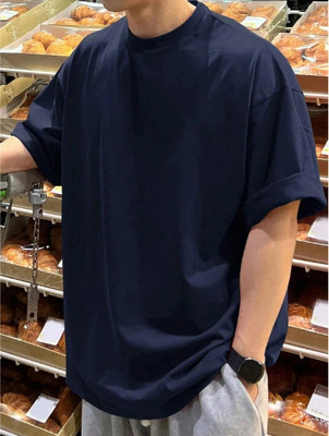 FURRR Solid Men Round Neck Dark Blue T-Shirt