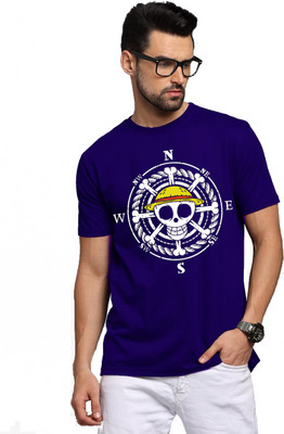 BROTEES Printed, Typography Men Round Neck Blue T-Shirt