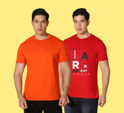 WOOSTRO Printed, Solid Men Round Neck Multicolor T-Shirt