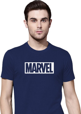 Organic Chics Typography Men Round Neck Navy Blue T-Shirt