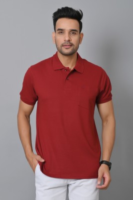 Arbour Solid Men Polo Neck Maroon T-Shirt