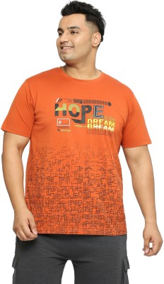 XMEX Printed, Typography Men Round Neck Orange T-Shirt