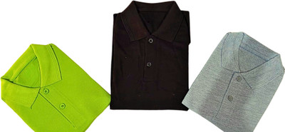 ACHRO TECH Solid, Self Design Men Polo Neck Green, Grey, Black T-Shirt