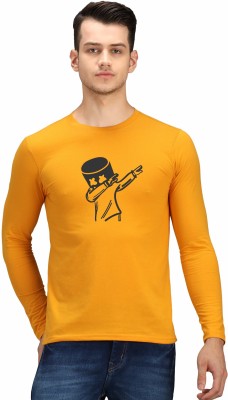 Madhav Creation Printed Men Round Neck Yellow T-Shirt
