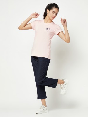 CRIMSOUNE CLUB Solid Women Round Neck Pink T-Shirt