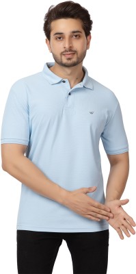 Wild Cops Solid Men Polo Neck Light Blue T-Shirt