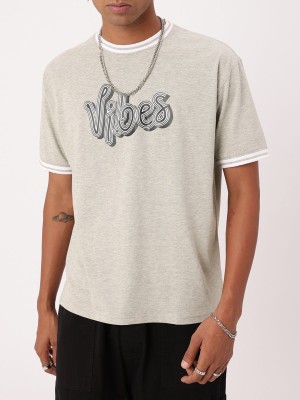 Kook N Keech Printed Men Round Neck Grey T-Shirt