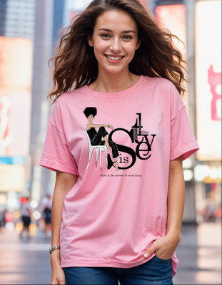 Smartees Printed Women Round Neck Pink T-Shirt