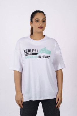 Bandar Baant Graphic Print Women Round Neck White T-Shirt
