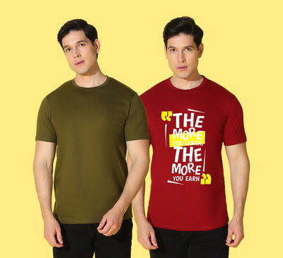 WOOSTRO Typography, Solid Men Round Neck Green, Red T-Shirt