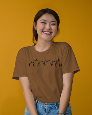 Stinity Typography Women Round Neck Brown T-Shirt