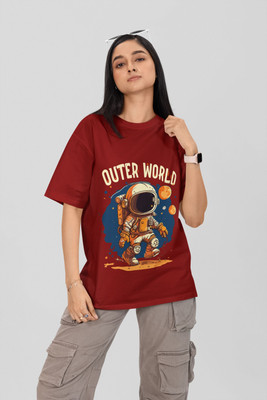 Stylewill Graphic Print Women Round Neck Maroon T-Shirt