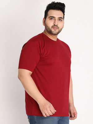 RULEDBYSUN Solid Men Round Neck Maroon T-Shirt