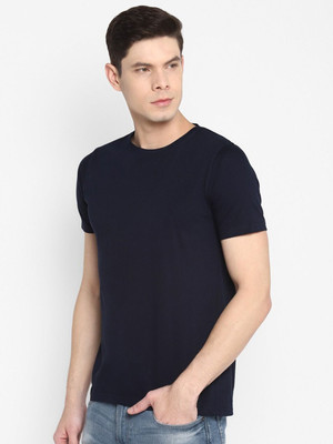 RULEDBYSUN Solid Men Round Neck Navy Blue T-Shirt