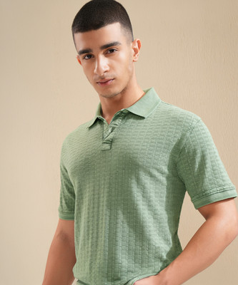 HIGHLANDER Self Design Men Polo Neck Green T-Shirt